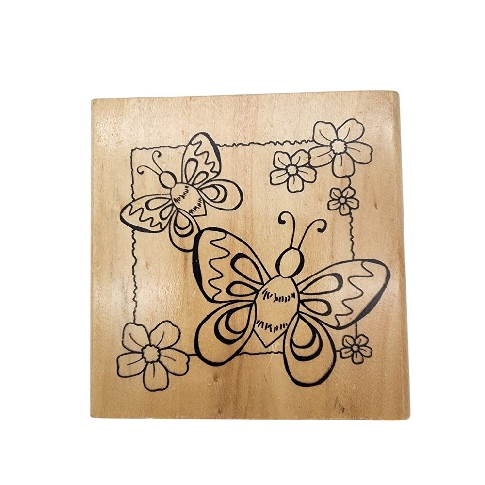 Anita's 2002 Sugarloaf Butterfly Flowers Wood Mounted Rubber Stamp Craft 3x3